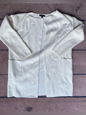 J. Crew heavy long cream minimalist capsule cotton wool blend open cardigan M